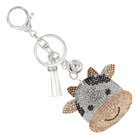 Rhinestone Cow Keychain