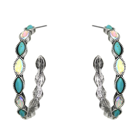 Western Turquoise/AB Crystal Hoops