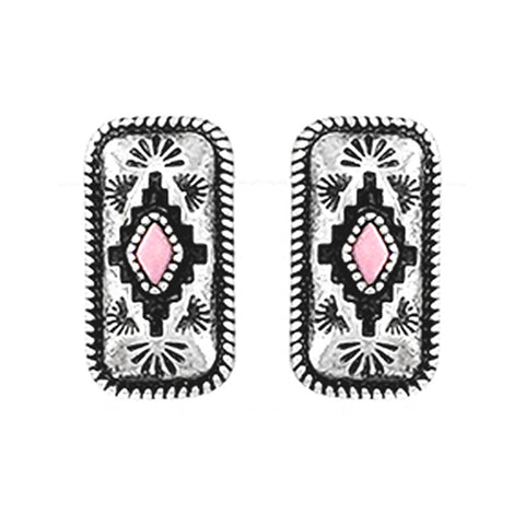 Western Aztec Pink Stone Stud Earrings