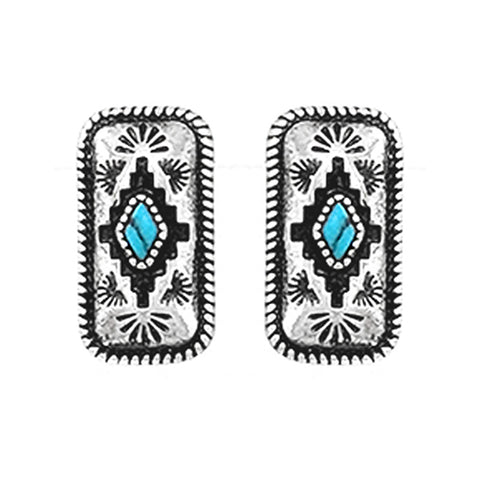 Western Aztec Turquoise Stone Stud Earrings