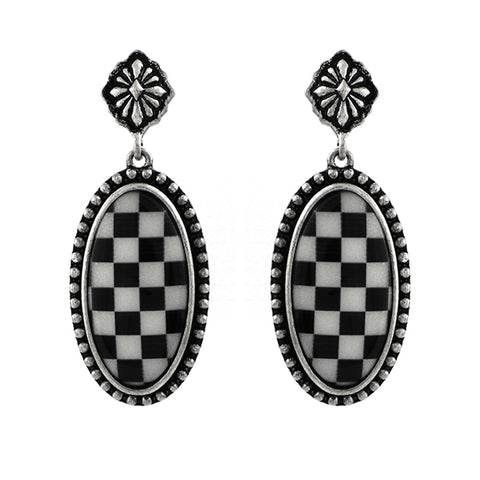 Checkerboard Oval Post Earrings