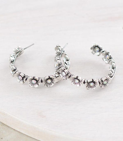 AB Crystal Flower Hoops