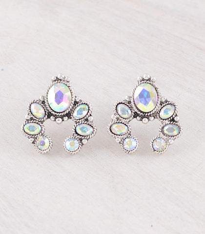 Western Squash Blossom AB Crystal Stud Earrings