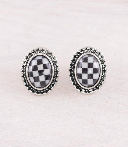 Checkerboard Oval Studs