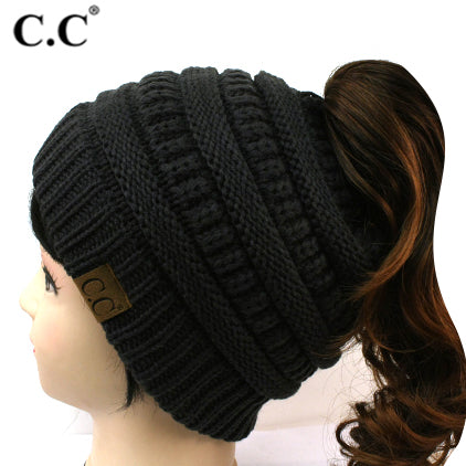 CC Ponytail Hole Beanie - Dark Grey